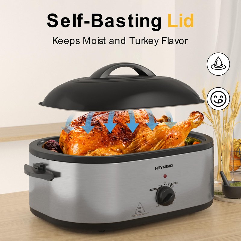 Roaster Oven 22 Quart Electric, Turkey Roaster with Self-Basting Lid Design, Large Stainless Steel Electric Turkey Roaster Oven Fits Turkeys Up to 26LB