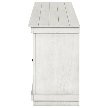Coaster Home Furnishings - Payne - Wood - TV Stand with Two Door Cabinets, Shelves, Roughhewn Details and Farmhouse Style - Living Room - 60-Inch - Distressed White - 710052