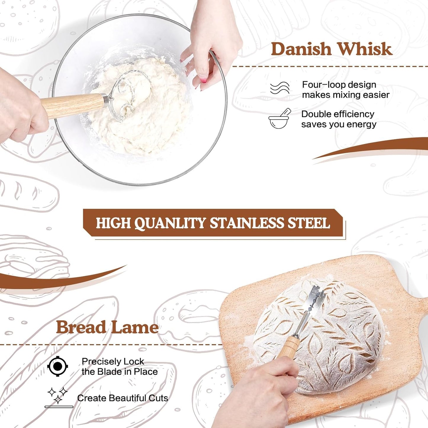 2 36oz Sourdough Starter Kit with Proofing Baskets, Sourdough Starter Jar, Bread Lame, Dough Scraper, Dough Whisk