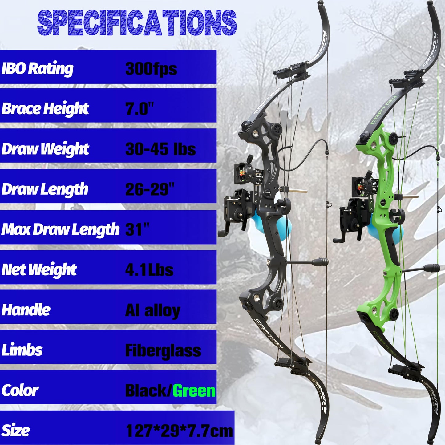 Bowfishing Bow Recurve Bow 30-45 Lbs Adjustable American Hunting Bow Compound Bow for Outdoor Hunting Shooting Fishing Right Hand (Black)