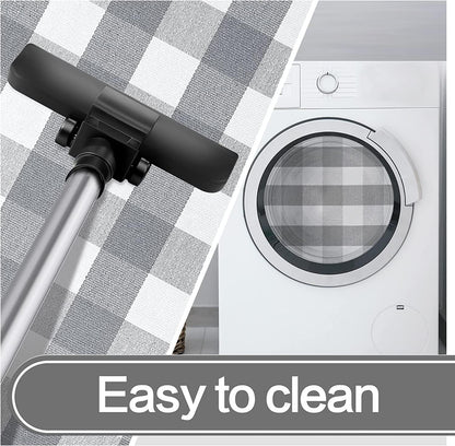 SEEKSEE 27.5"x43" Cotton Buffalo Plaid Rug, Gray and White Checked Washable Doormat for Indoor Outdoor Layered Entry