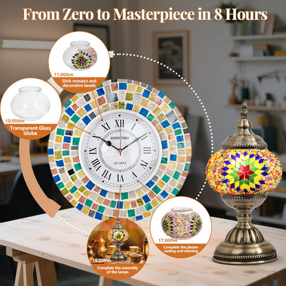 BOHMR DIY Turkish Mosaic Lamp Kit, Stained Glass Table Lamp Making Kit- Easy and Fun, No Experience Needed, Mosaic Art & Craft Project Kits for Adults & Teens, Make Your Own Table Lamp, Multicolor