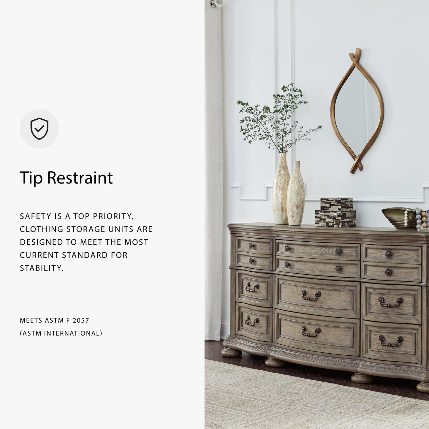 Signature Design by Ashley Ardenfield Traditional Nine-Drawer Dresser with Dovetail Construction, Top Drawers Felt Lined, Metal Hardware, Wood, Light Brown