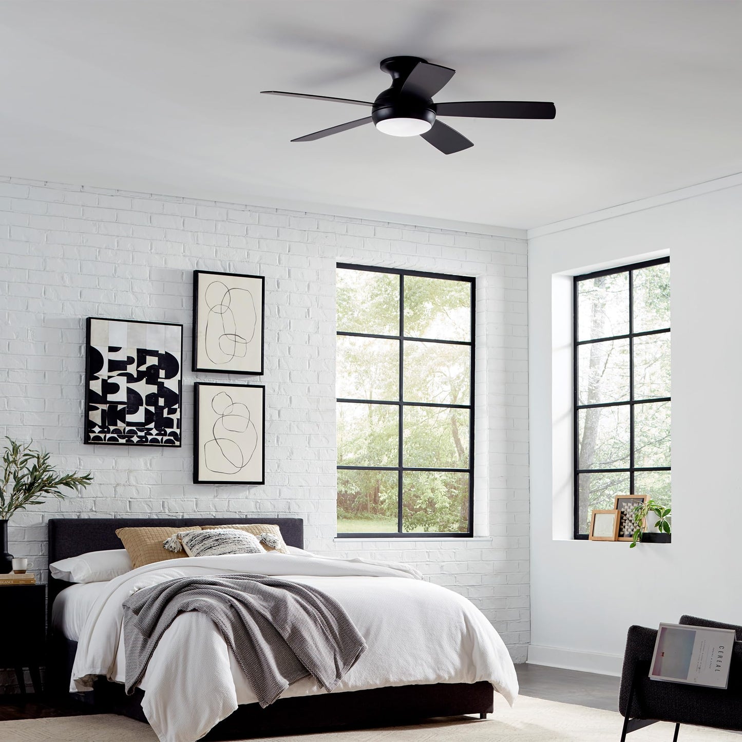 WAC Lighting F-034L-MW Odyssey 44" Hugger Ceiling Fan with LED Lights & Remote, Matte White