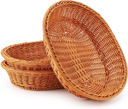 EUSOAR Wicker Basket, 12.2"x 7.9"x 2.8", 3pcs Tabletop Food Serving Baskets for Restaurant Bakery Family