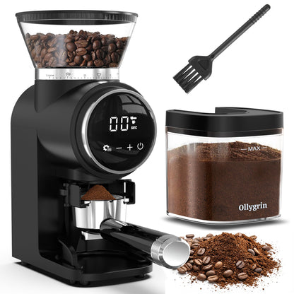 Ollygrin Conical Burr Coffee Grinder Electric, Compact Coffee Grinder for Home Use,Burr Mill Grinder with 30 Precise Grinding Sizes, Touch Panel, Removable Burr & Coffee Container, 2-12 Cups