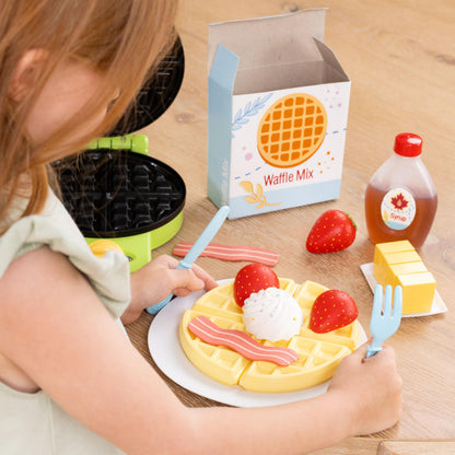 Play Food Sets for Kids Kitchen Toys, Pretend Breakfast Playset with Plush Waffle Toppings Syrup Bottle and Plate, Fake Food and Toy Kitchen Accessories Look So Realistic