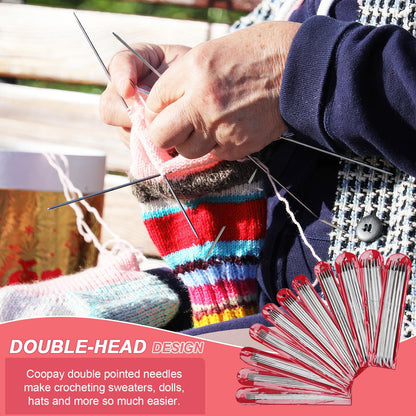 Coopay 55pcs Double Pointed Knitting Needles Set, 2.0mm-6.5mm, Sock Knitting Needles, 20cm Metal DPN Shorties Knitting Needle for Socks Gloves Hats, Double Pointed Needles with Knitting Needle Gauge