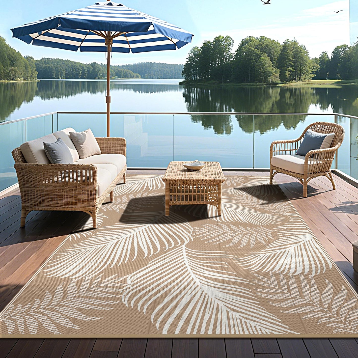 Pauwer Outdoor Rug 5'x8' Waterproof for Patios, Reversible Plastic Straw Rug, Indoor Outdoor Area Carpet RV Mat, Patio Camping Mats for RV, Picnic, Backyard, Deck, Balcony, Porch