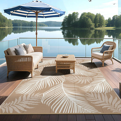 Pauwer Outdoor Rug 5'x8' Waterproof for Patios, Reversible Plastic Straw Rug, Indoor Outdoor Area Carpet RV Mat, Patio Camping Mats for RV, Picnic, Backyard, Deck, Balcony, Porch