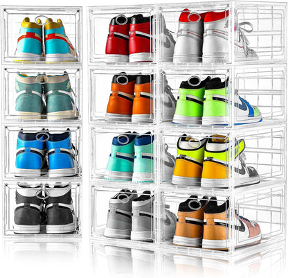 Amllas Clear Shoe Storage Boxes - Stackable & Sturdy Containers for Closet | Fits Up to US Size 12 (13.8”x 9.84”x 7.1”)