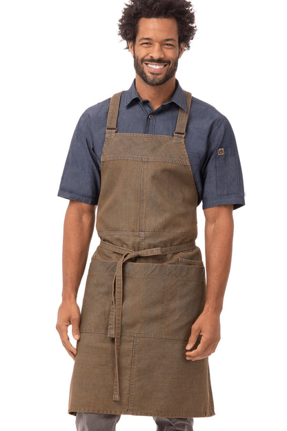 Chef Works Unisex Uptown Cross-Back Bib Apron, Blue Taupe, One Size