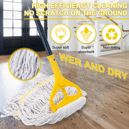 Commercial Mop with 3 Extra Large Replacement Heads,59" Long Handle Heavy Duty Industrial Mops for Floor Cleaning,Looped-End String Wet Cotton Mop for Home,Kitchen,Office,Garage,Concrete/Tile Floor
