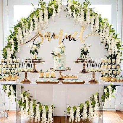 Apeair Wisteria Artificial Flowers Garland, 2Pcs Total 14.4ft Silk Faux Wisteria Vine Kit, Hanging Flower Plant for House Outdoor Garden Ceremony Outside Wedding Arch Floral Decor (2, White)