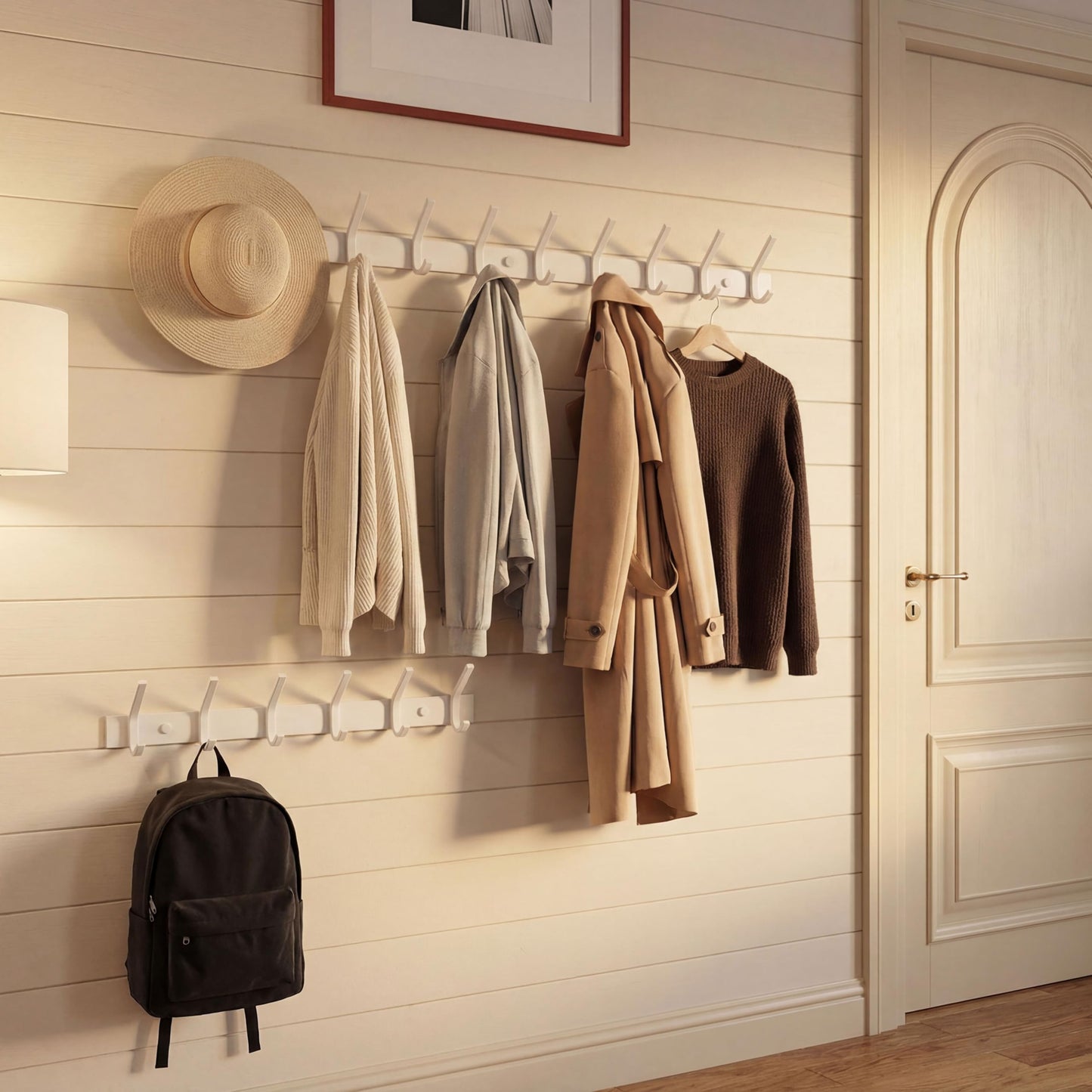 WEBI Coat Rack Wall Mount,Coat Hooks Wall Mounted,Coat Hanger Wall Hook Rack,6 Hooks for Hanging Coats,Jacket,Hats,Clothes,White