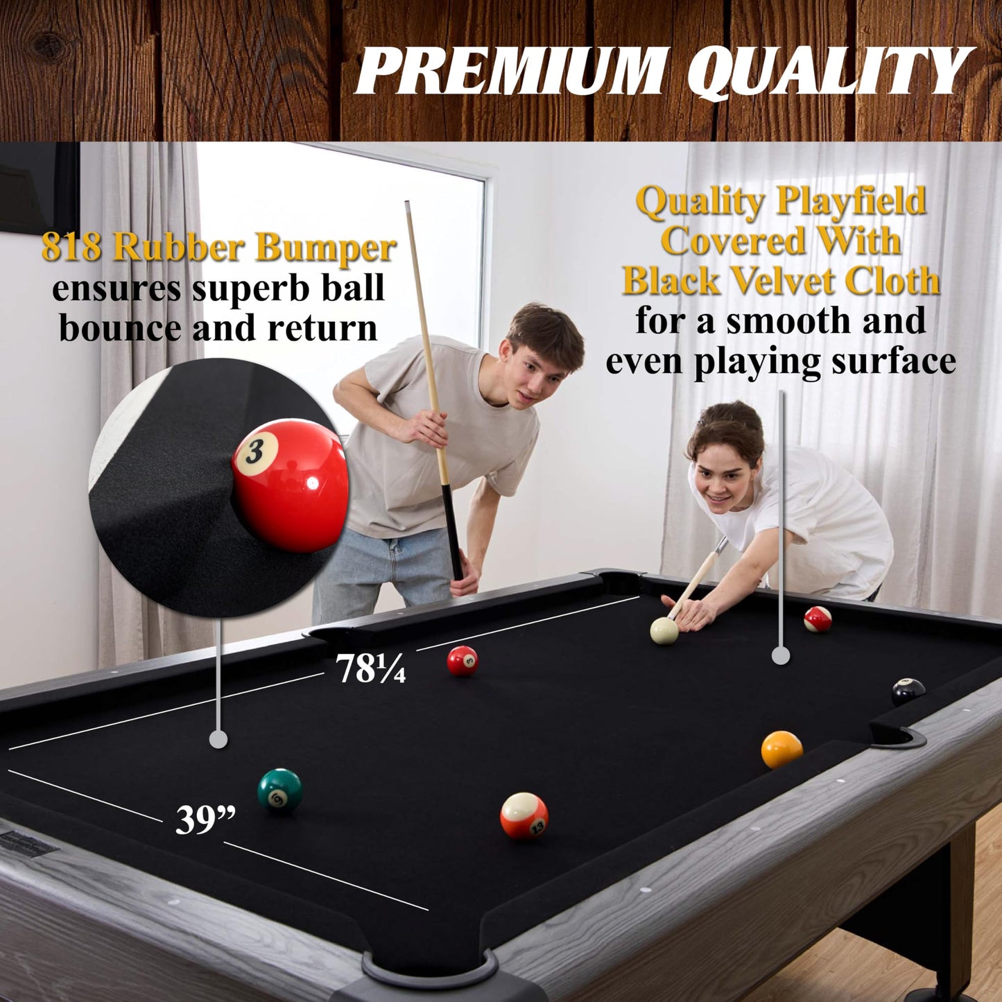 Barrington Billiards Blackstone 7.5 Ft Pool Table with Black Velvet Cloth, Cue Rack, Balls, Cue Sticks for Family Game Room