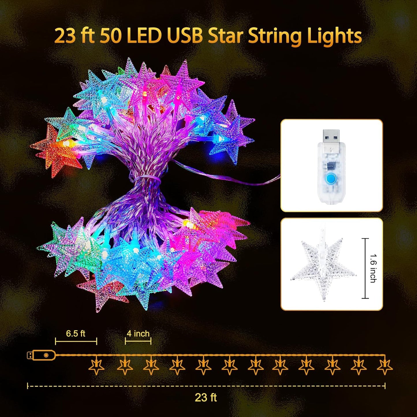 23 50 16 7 Minetom Color Changing Star String Lights - ft LED Ramadan Decorations Star Fairy Lights with Remote
