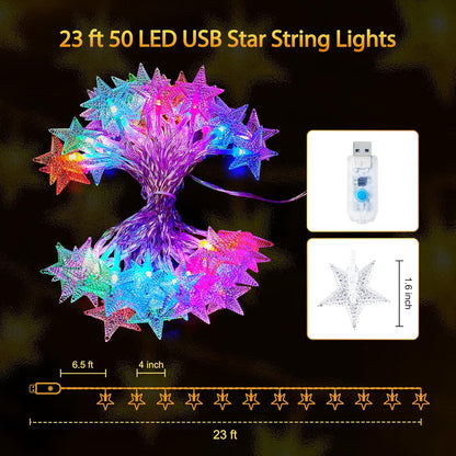 23 50 16 7 Minetom Color Changing Star String Lights - ft LED Ramadan Decorations Star Fairy Lights with Remote