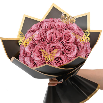 Waipfaru Rose Gold Glitter Roses Bouquet, DIY Flowers Bouquet, Birthday Gifts for Women Mom Grandma Wife Girlfriend, 36 Pcs Fake Rose for Valentines, Mothers Day, Anniversary, Graduation Gifts
