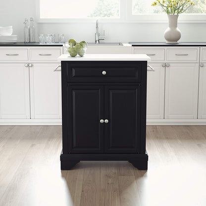 Crosley Furniture Lafayette Stone Top Small Portable Rolling Kitchen Island Storage Cart, Microwave Stand, Black