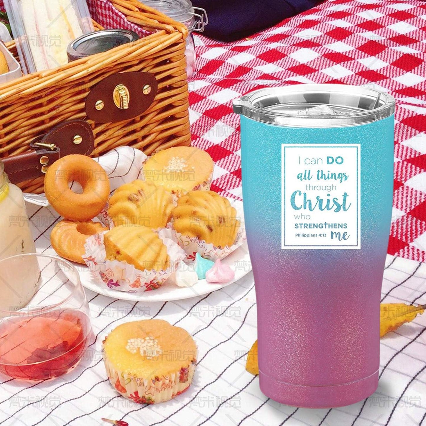 Philippians 4:13 Tumbler, Stainless Steel Insulated Cup - Christian Gifts for Women (20 Oz, Purple Teal)