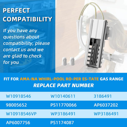 W10918546 Gas Range Oven Igniter Compatible with Whirlpool, Amana, Magic Chef, Roper, Replace W10140611