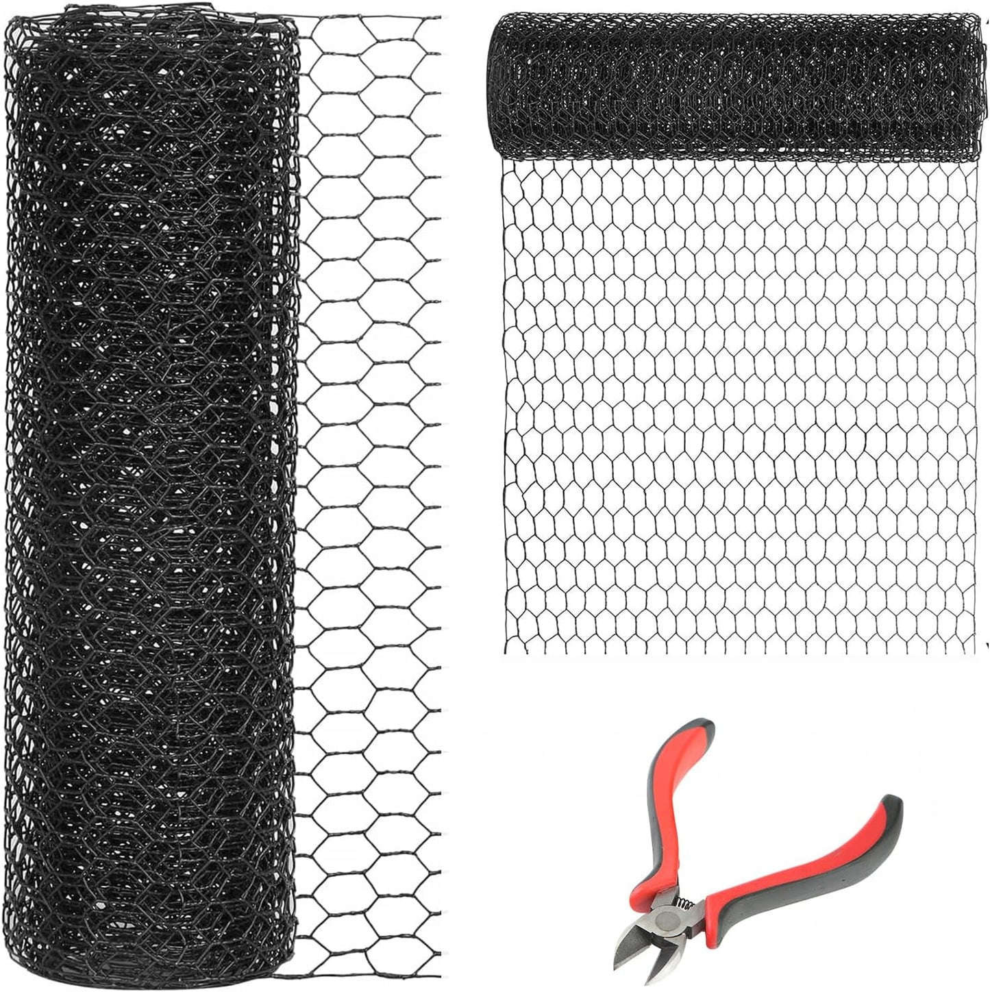 DOLEMODUO 12'' 150' 19 1 inch x Black Chicken Wire Mesh Fence, Gauge Galvanized Poultry Netting and Garden Mesh Fence