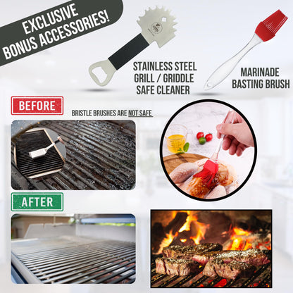 Professional Meat Injector Marinade Syringe Kit for Smoking & Grilling Turkey, Brisket & BBQ - Large 2 Oz Visible Stainless Steel Capacity - Never Leaks or Clogs + Safe Grill Cleaner & Flavor Brush