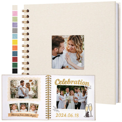 Yopih Linen Covered Scrapbook Photo Album, 8x8 Inches with Hardcover Kraft White Pages - Ideal for Travel, Wedding, Guest Book, Christmas, Baby Shower (20 Sheets/40 Pages)