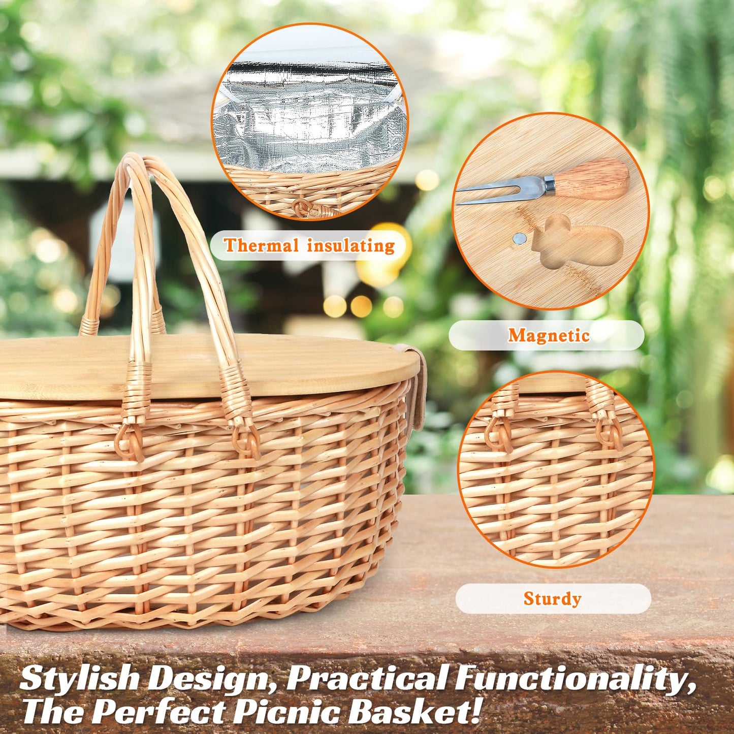 Hap Tim Wicker Picnic Basket Set with Charcuterie Boards for 2 - Unique Gifts Ideas for Couple, Engagement, Wedding, Bridal Shower, Family, Christmas, White Elephant Gifts for Adults(Y2408A-1)