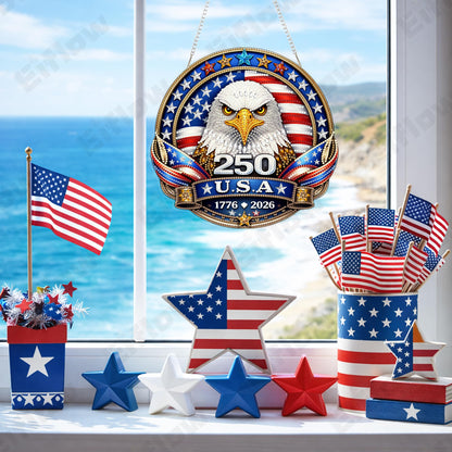 Eiflow 250 Years Anniversary USA Diamond Art Hanging Kit for Adults, DIY Patriotic Diamonds Painting Door Hanger Board Kit, Crystal Diamond Art Painting Pendant Ornament (4th of July Eagle Badge)