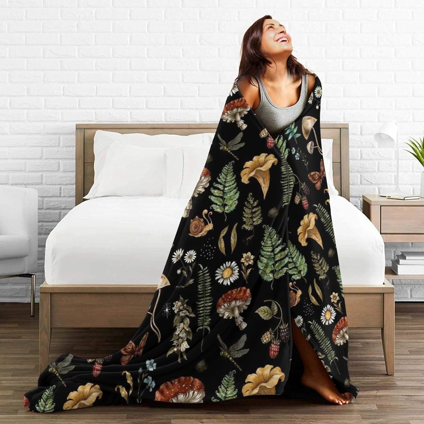 320gsm Cozy (80"x60") Mushrooms Throw Blanket, Fluffy Soft Warm Plush Lightweight Decorative Blanket Gifts for Women
