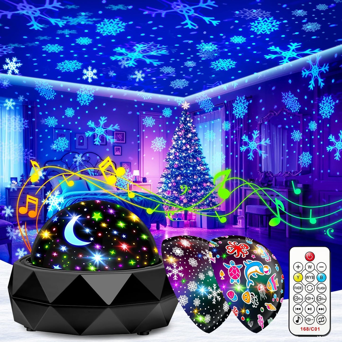 15 15 3 PIKOY Night Light Projector for Kids Room - Colors, White Noise, Films, Remote - Rechargeable Star Lights