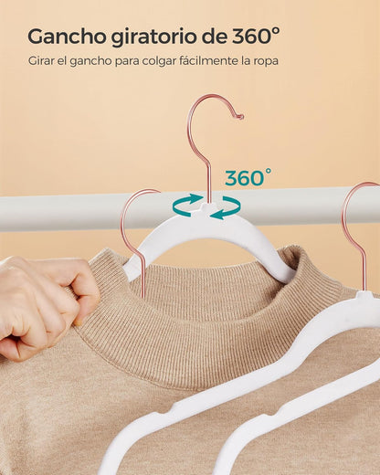 SONGMICS Slim Velvet Hangers - Non-Slip Clothes Hangers with Rose Gold Hooks | Space-Saving 50 Pack, White