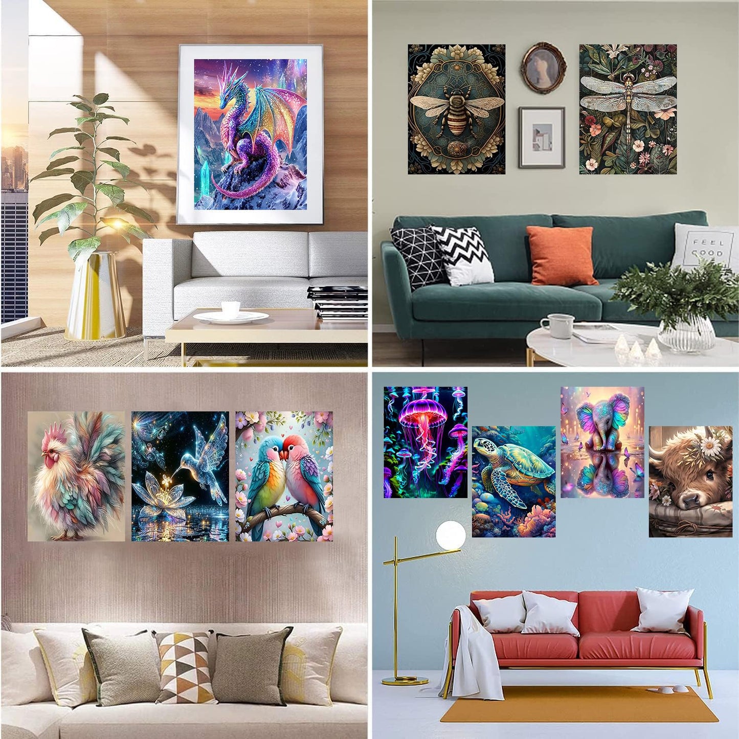 Meothan Multipack Diamond Art Kits for Adults, 12 Pack Animals Diamond Painting Kits for Adults, 5D DIY Round Dimond Gem Art Packs of 12, Home Decor Gift 12x16inch