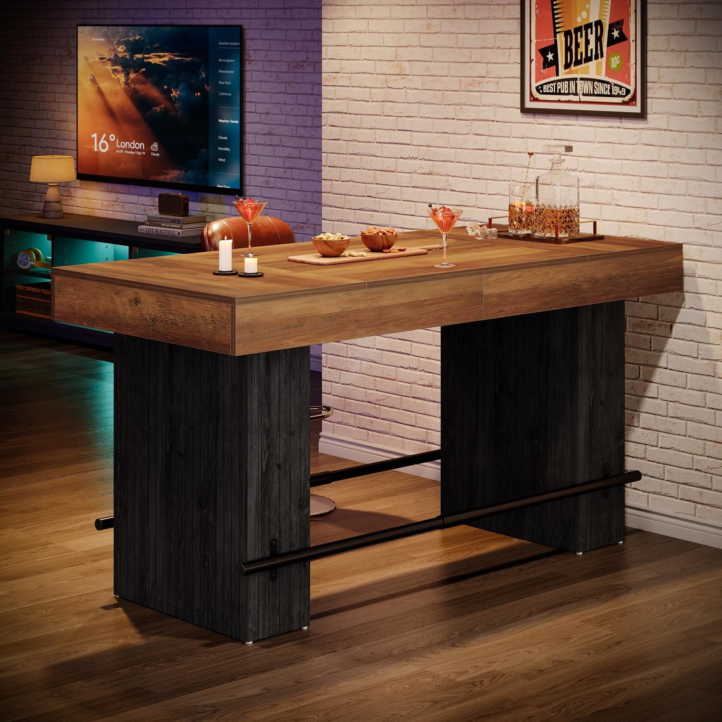 Tribesigns 62.2-Inch Dining Table for 4-6, Counter Height Dining Room Table with Footrest, High Top Kitchen Bar Table for Living Room, Kitchen, Pub