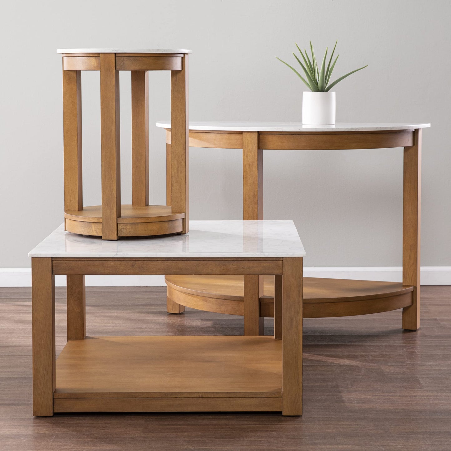 SEI Furniture Chandlen Demilune Wood 41" Console Table, White & Natural