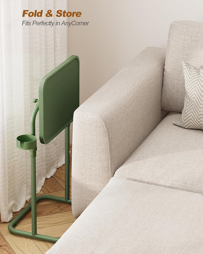 TB01BOG091 TUTOTAK C Shaped End Table with Tiltable Surface, Adjustable Height Side Table, Slide Under Couch Table TV
