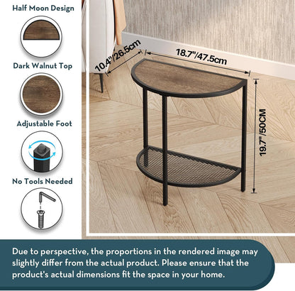 19.7'' 18.7"*10.4" 2 SAYGOER Small Side Table Half Moon Side Tables for Living Room Unique Modern Half Round Bed