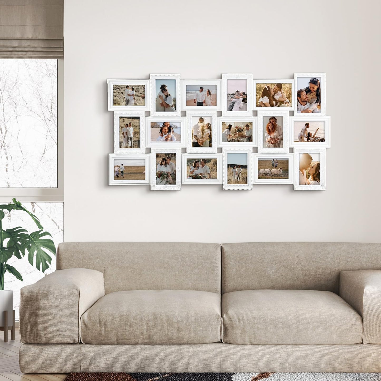 J.M.Deco Collage Picture Frames for Wall Decor, 18-Opening Reunion Family Friends Picture Frame Set, 4x6 Photo Frames Collage for Living Room BedroomWhite