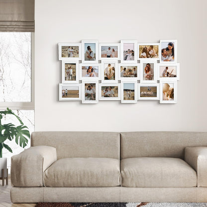 J.M.Deco Collage Picture Frames for Wall Decor, 18-Opening Reunion Family Friends Picture Frame Set, 4x6 Photo Frames Collage for Living Room BedroomWhite