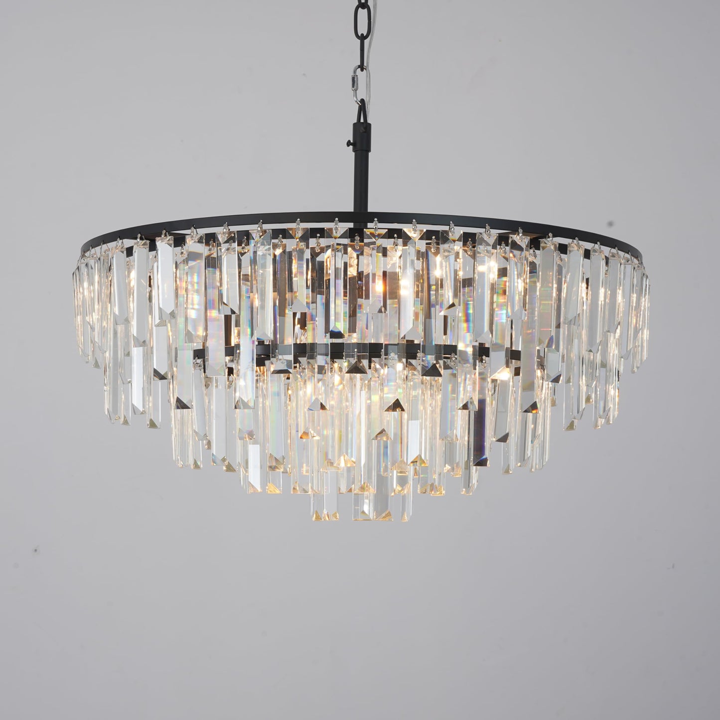 CHGUOSZ Black Modern Round Top K9 Crystal Chandelier Lighting Fixture, 8 Lights Round K9 Crystal Adjustable Hanging Lamp for Dining Room Bedroom Living Room,Hallway,Bar,Kitchen W24'