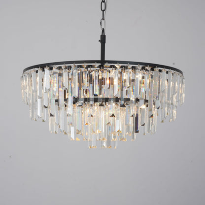 CHGUOSZ Black Modern Round Top K9 Crystal Chandelier Lighting Fixture, 8 Lights Round K9 Crystal Adjustable Hanging Lamp for Dining Room Bedroom Living Room,Hallway,Bar,Kitchen W24'