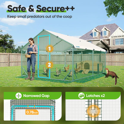 Quictent Large Metal Chicken Coop Run for 20+ Poultry with Beige Nest Box, Side Hardware Cloth & Cover, Advanced Series Outdoor Walk-in Cage Hen Duck Rabbit Dog Pen Yard Farm House, 12x9x6.6FT