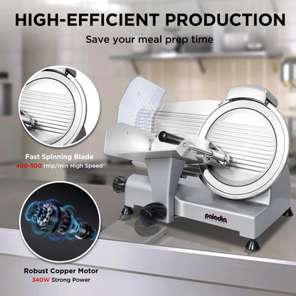 Paladin Equipment 10" Commercial Meat Slicer, Electric Deli Slicer with Stainless Steel Blade, Adjustable Thickness and Built-in Sharpener, Food Slicer for Meat, Bread and Cheese, Simple to Clean