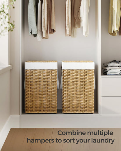 SONGMICS Laundry Hamper - 17.2 Gallon Synthetic Rattan Basket with Lid & Handles | Foldable, Goose Yellow