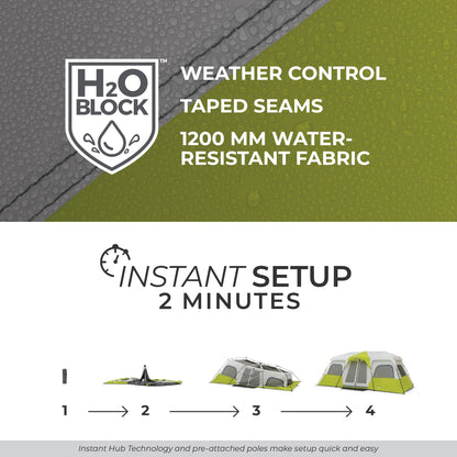CORE 12 Person Instant Cabin Tent | Large 3 Room Family Pop Up Tent for 2 Minute Camp Setup | Included Storage Pockets for Camping Accessories