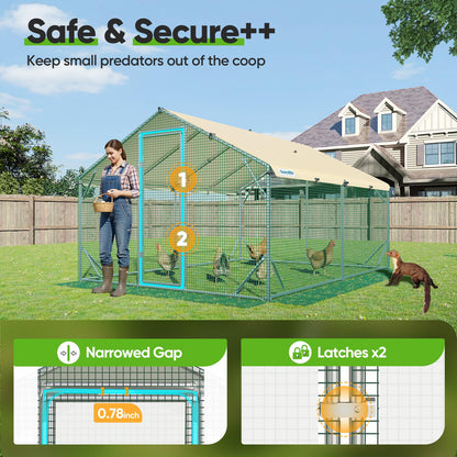 Quictent 12x9x6.6ft Metal Chicken Coop Run with Side Hardware Cloth, Elite Series Large Walk-in Outdoor Poultry Cage Heavy Duty Predator Proof Hen Duck Rabbit Farm Pen House, Waterproof Anti-UV Cover