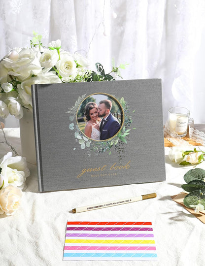 Wedding Guest Book, Polaroid Guest Book Alternative, 100 Pages Thick Paper, 8" x 10" with Markers and Protectors