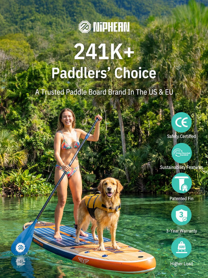 Niphean (Extra Large) Inflatable Paddle Board, SUP for 2+1 People/Family 500lbs Capacity Stand Up Paddle Board with SUP Accessories, StabilTrac Fin Non-Slip Paddleboard for Adults-Light Gray